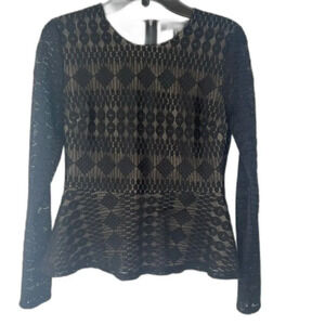BCBGMaxazria Michelle Black Lace Peplum Full Back Zip Top Size‎ Small